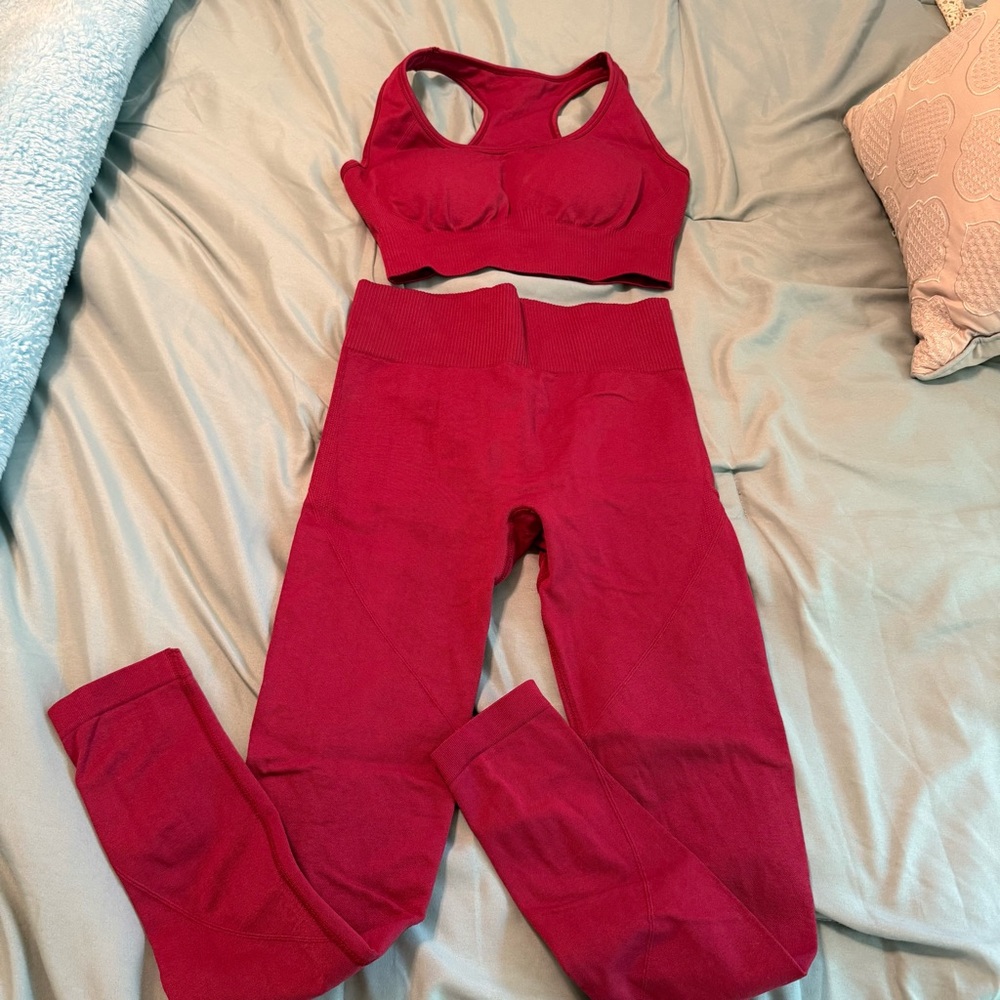 Burgundy Sports Bra and Leggings Set fall gym yoga workout set
